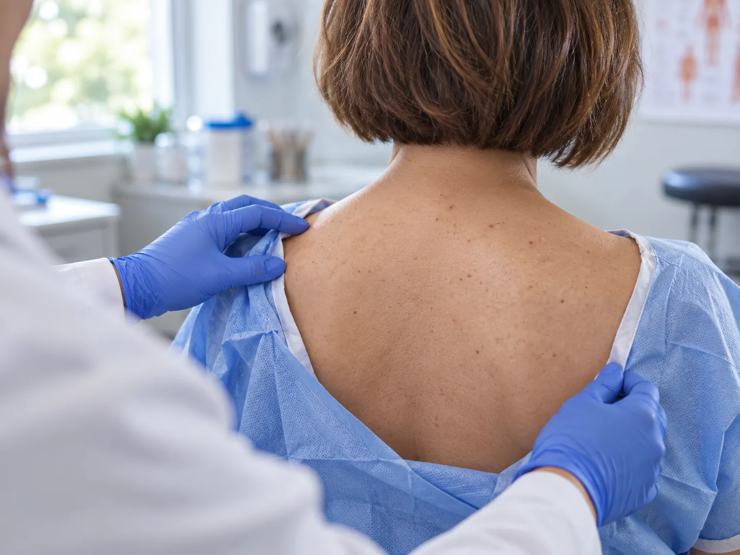 Healthcare professional preparing a patient’s back for pain injections