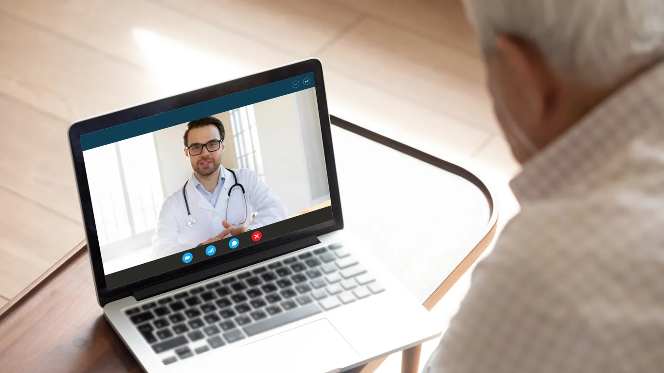 Virtual physical therapy consultation with healthcare professional via video call